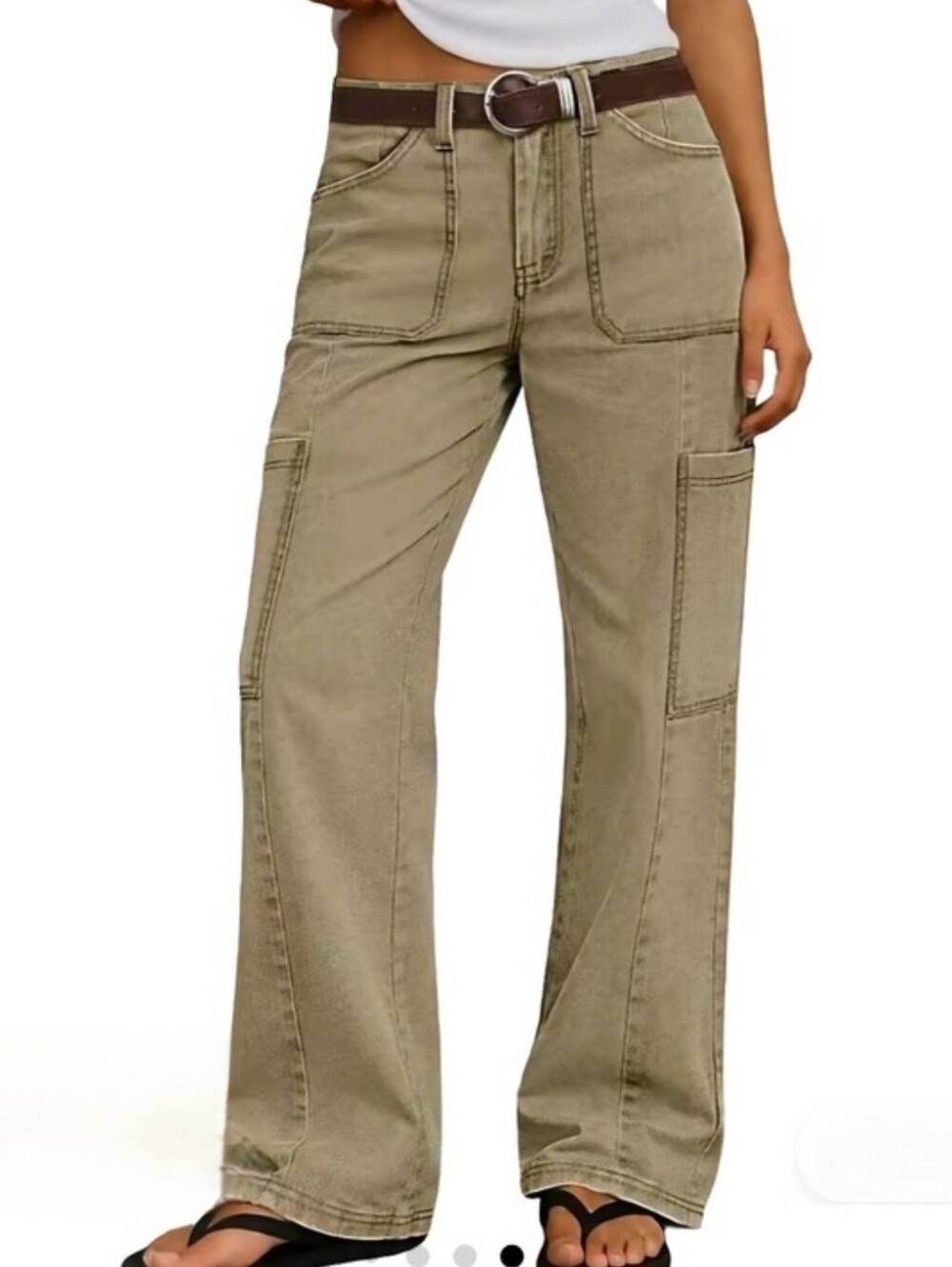 Flamingals Khaki Cargo Straight Leg Pants Size Small NWT